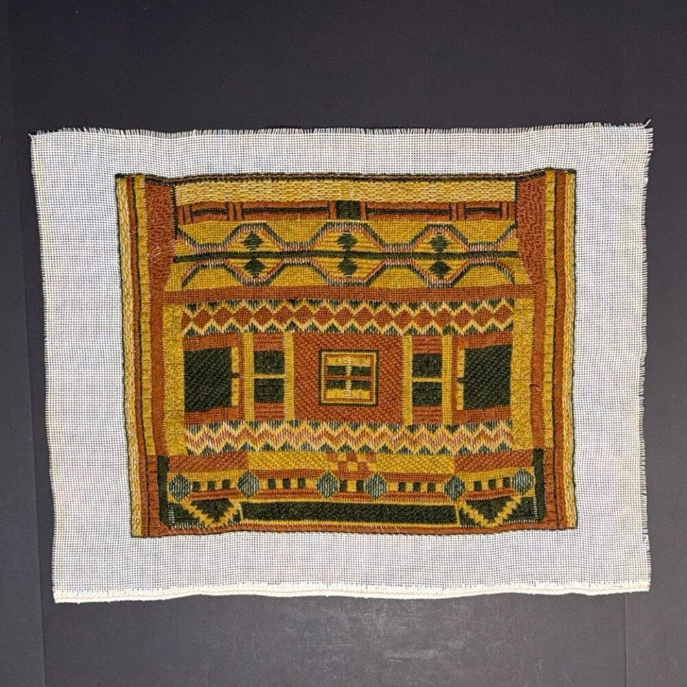 Vintage Handmade Needlepoint Embroidery Canvas Mesh Geometric Abstract Wall Art